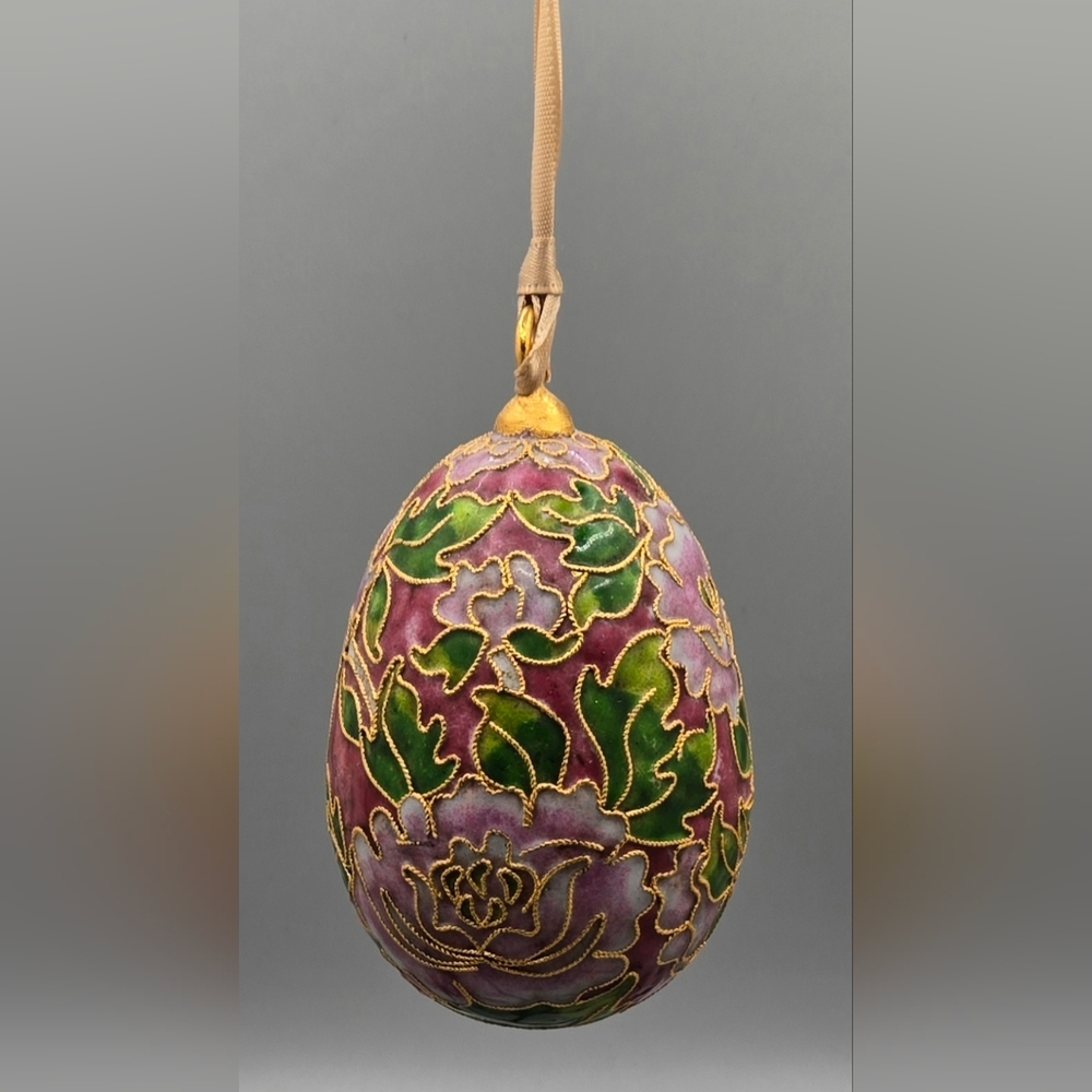 Large Cloisonné Egg Thick Enamel & Raised Gold Lines 2.25" Diameter 3" Tall